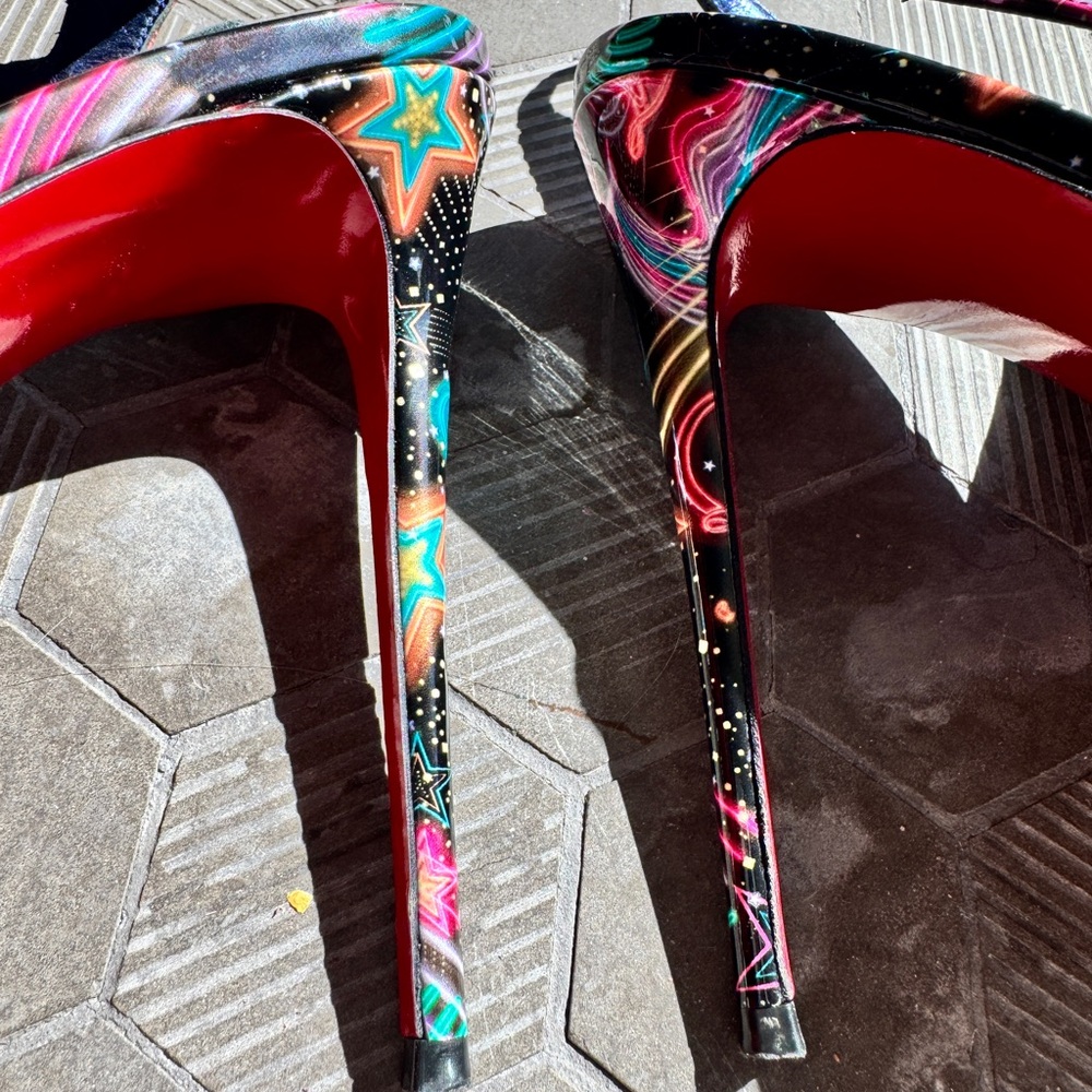 Christian Louboutin Multicolor Patent Leather Star Slingback Heels 38 - Picture 16 of 17